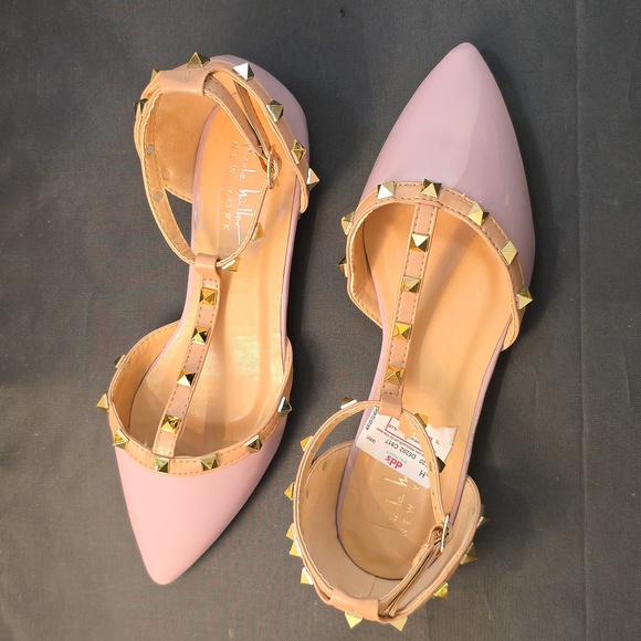 BRAND NEW NICOLE MILLER ASHLEY  GOLD STUDDED POINTED TOE FLAT - Picture 8 of 15